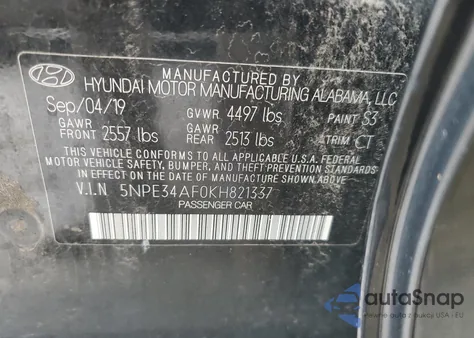 2019 Hyundai Sonata Limited z USA, uszkodzony, nr VIN 5NPE34AF0KH821337